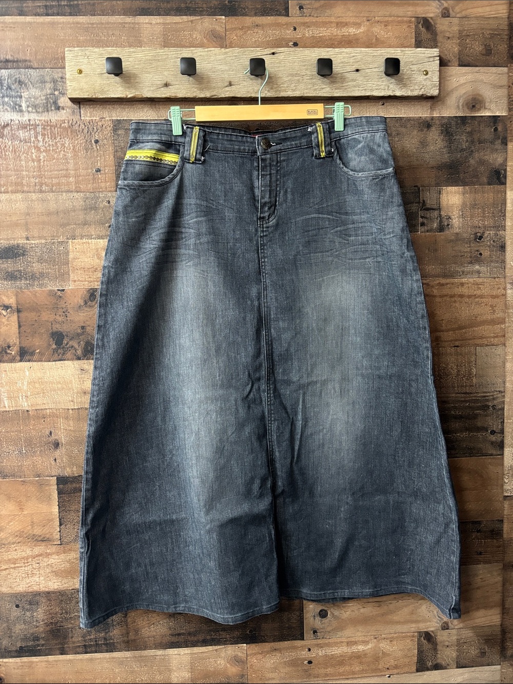 Classic Washed Black Maxi Denim Skirt